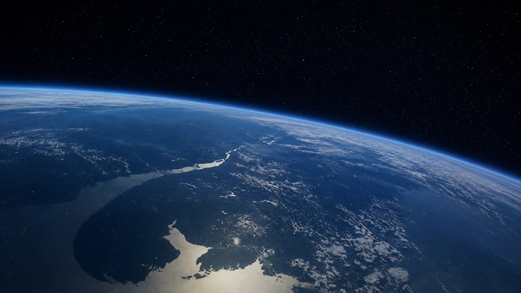 从太空俯瞰蓝色地球与远方星空